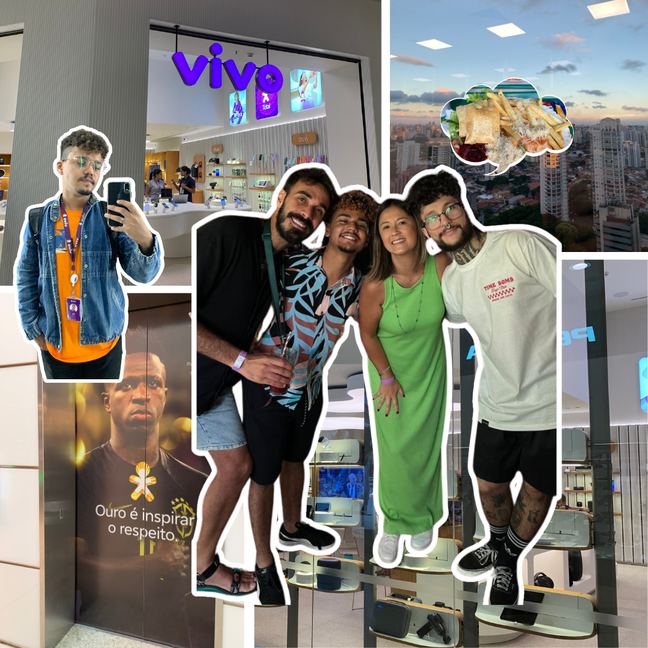Colagem de Amós com o time de consumer electronics da Vivo na sede
